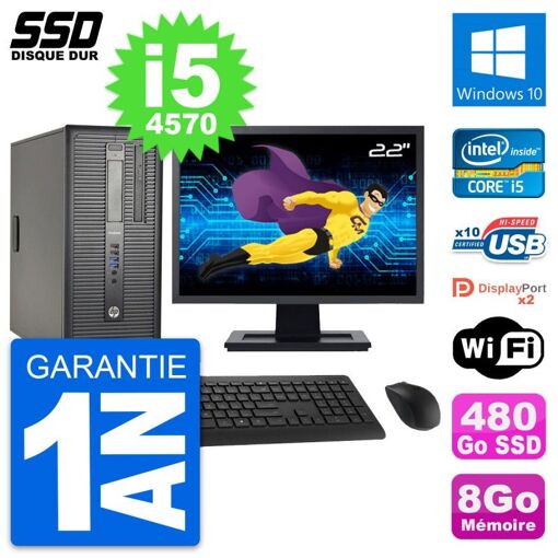 HP ProDesk 600 G1 Desktop PC - 22" Screen, i5-4570, 8GB RAM, 480GB SSD, Windows 10, WiFi