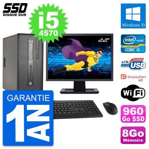 HP ProDesk 600 G1 Desktop Computer - 22" Screen, i5-4570, 8GB RAM, 960GB SSD, Windows 10, WiFi