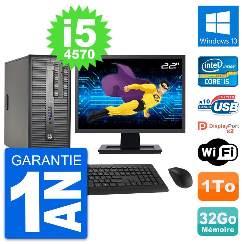 HP ProDesk 600 G1 Desktop PC - 22" Screen, i5-4570, 32GB RAM, 1TB HDD, Windows 10, WiFi