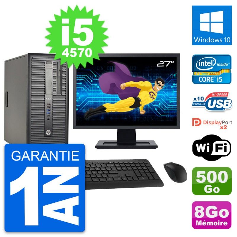 HP ProDesk 600 G1 Desktop Computer - 27" Screen, Intel i5-4570, 8GB RAM, 500GB HDD, Windows 10