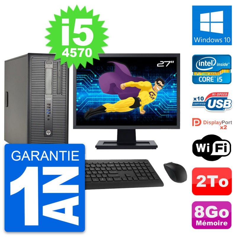 HP ProDesk 600 G1 Desktop PC - 27" Screen, i5-4570, 8GB RAM, 2TB HDD, Windows 10, WiFi
