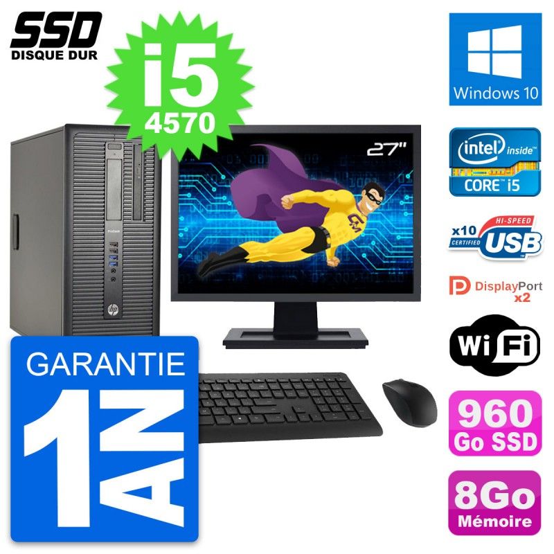 HP ProDesk 600 G1 Desktop PC - 27" Screen, i5-4570, 8GB RAM, 960GB SSD, Windows 10, WiFi