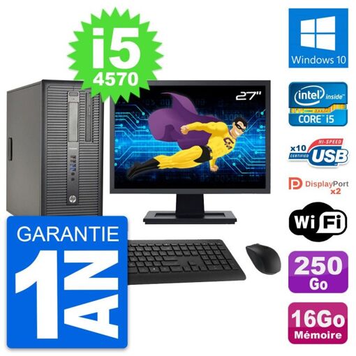 HP ProDesk 600 G1 Desktop PC - 27" Screen, Intel i5-4570, 16GB RAM, 250GB HDD, Windows 10, WiFi
