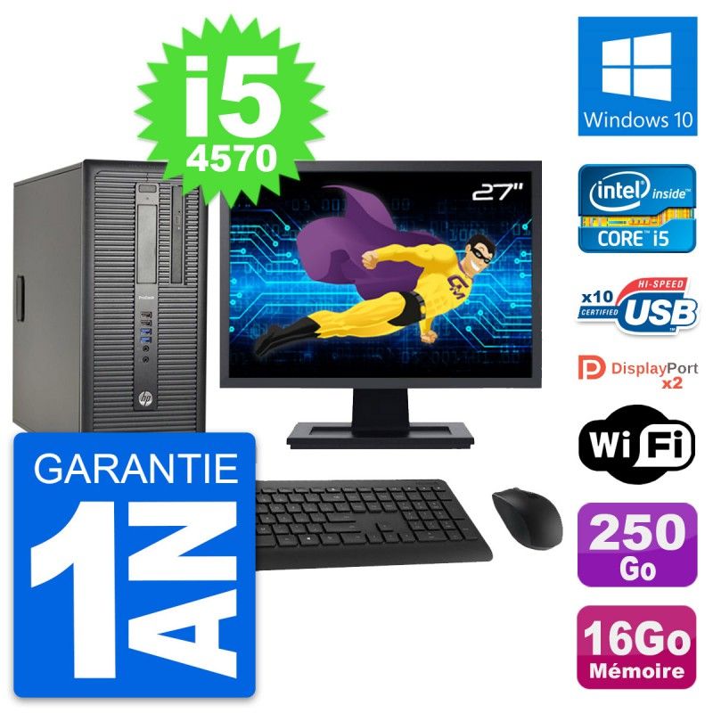 HP ProDesk 600 G1 Desktop PC - 27" Screen, Intel i5-4570, 16GB RAM, 250GB HDD, Windows 10, WiFi