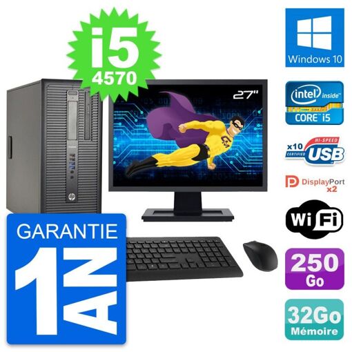 HP ProDesk 600 G1 Desktop PC - 27inch Display, Intel i5-4570, 32GB RAM, 250GB SSD, Windows 10, WiFi