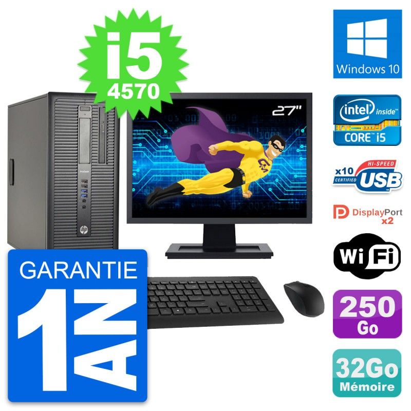 HP ProDesk 600 G1 Desktop PC - 27inch Display, Intel i5-4570, 32GB RAM, 250GB SSD, Windows 10, WiFi