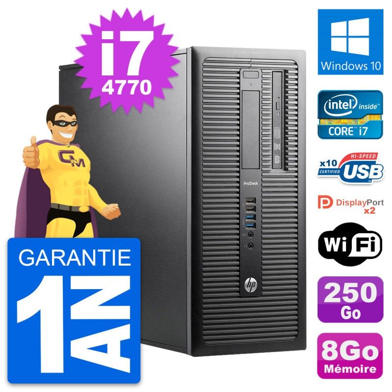 Ordinateur de bureau HP ProDesk 600 G1 - Processeur Intel i7, 8 Go de RAM, disque dur 250 Go, Windows 10, Wi-Fi