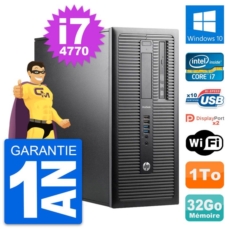 Ordinateur de bureau HP ProDesk 600 G1 - Processeur Intel i7, 32 Go de RAM, 1 To HDD, Windows 10, WiFi