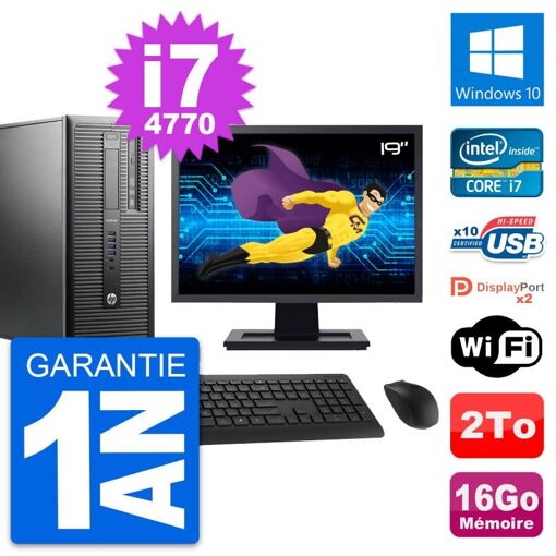 HP ProDesk 600 G1 Desktop PC - 19" Screen, i7-4770, 16GB RAM, 2TB HDD, Windows 10, WiFi