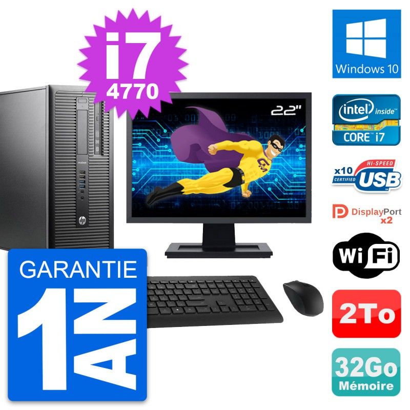 HP ProDesk 600 G1 22" Screen i7-4770 32GB RAM 2TB HDD Windows 10 WiFi