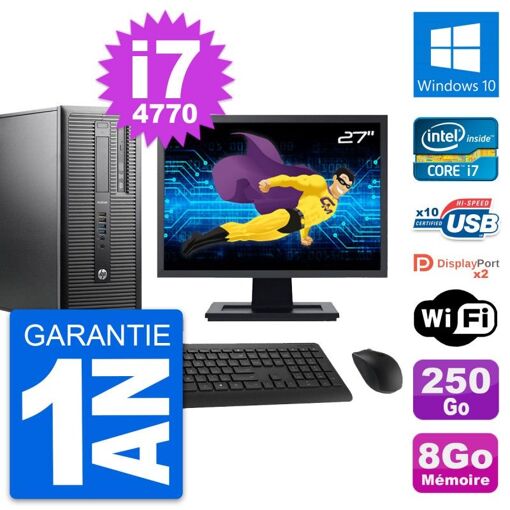 HP ProDesk 600 G1 Desktop PC - 27" Screen, Intel i7-4770, 8GB RAM, 250GB Hard Drive, Windows 10, WiFi