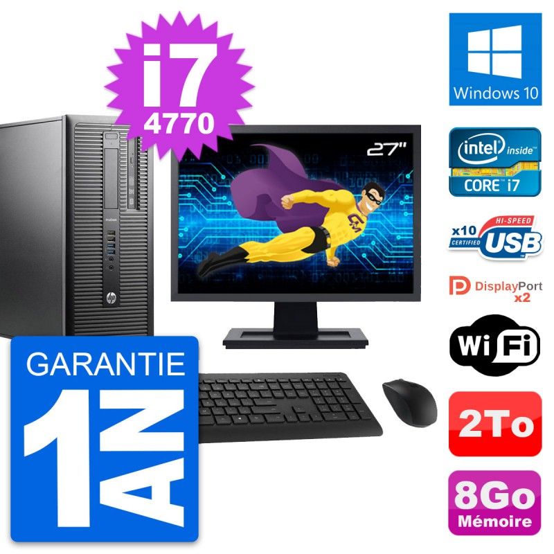 HP ProDesk 600 G1 Desktop PC - 27" Screen, i7-4770, 8GB RAM, 2TB HDD, Windows 10, WiFi