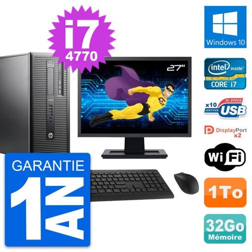HP ProDesk 600 G1 Desktop Computer, 27" Screen, i7-4770, 32GB RAM, 1TB HDD, Windows 10, WiFi