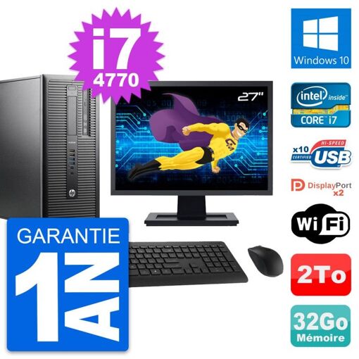 HP ProDesk 600 G1 Desktop PC - 27" Screen, i7-4770, 32GB RAM, 2TB HDD, Windows 10, Wifi