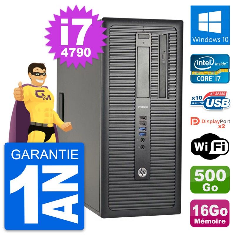 Ordinateur de bureau HP ProDesk 600 G1 - Processeur Intel i7-4790, 16 Go de RAM, 500 Go HDD, Windows 10