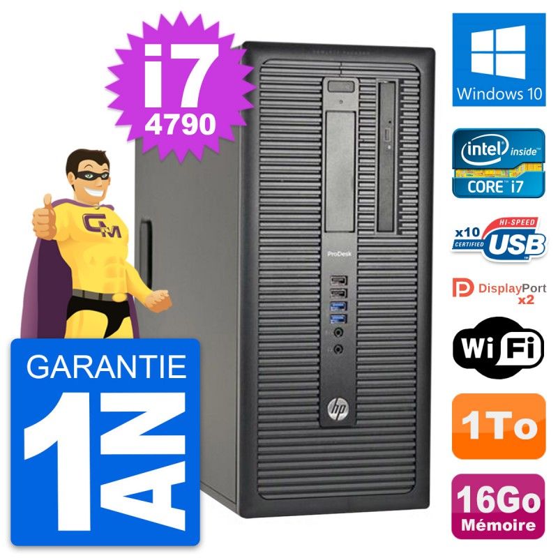 Ordinateur de bureau HP ProDesk 600 G1 - Processeur Intel i7-4790, 16 Go de RAM, 1 To de SSD, Windows 10