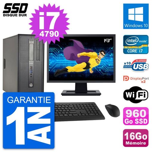 HP ProDesk 600 G1 Desktop PC - 19" Screen, i7-4790, 16GB RAM, 960GB SSD, Windows 10, Wifi