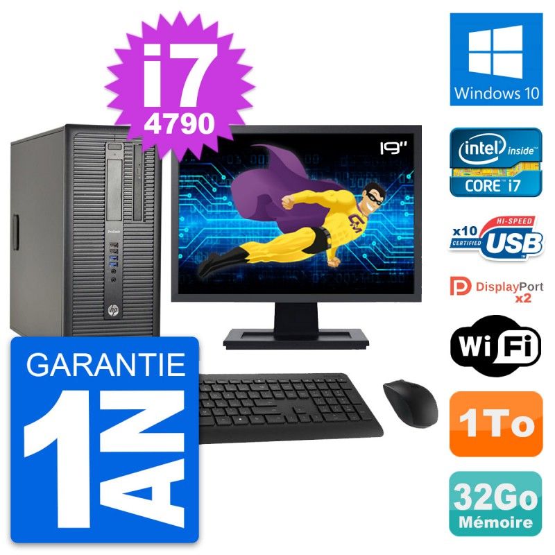 HP ProDesk 600 G1 Desktop PC - 19-inch Screen, i7-4790, 32GB RAM, 1TB HDD, Windows 10, WiFi