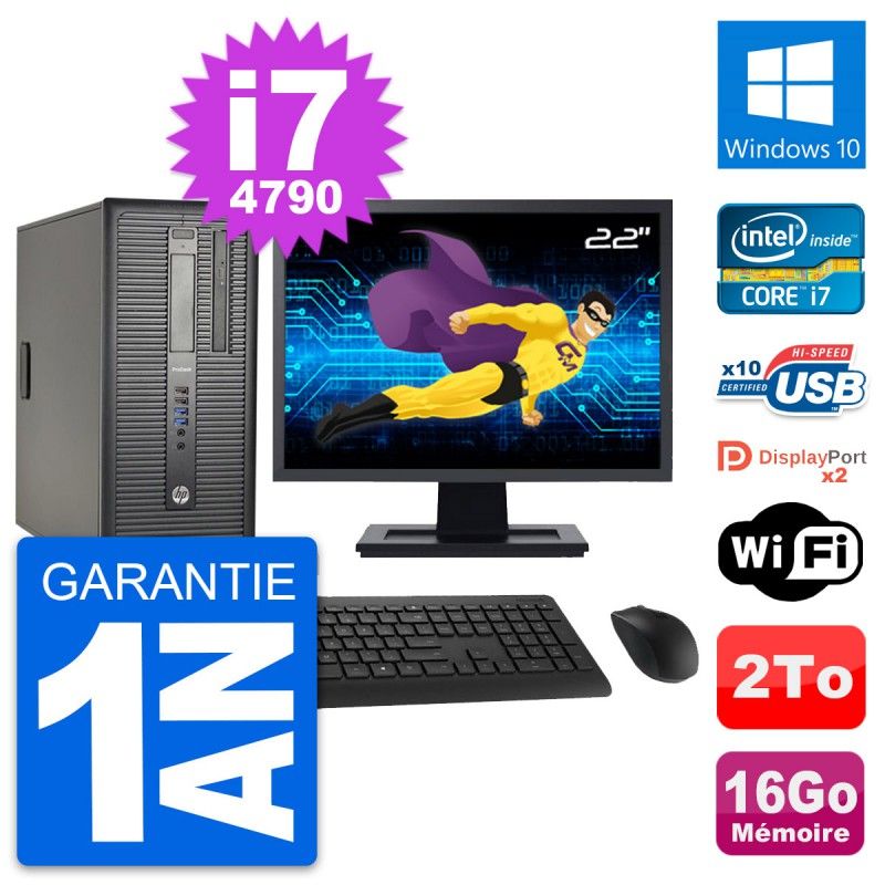 HP ProDesk 600 G1 Desktop PC - 22" Screen, i7-4790, 16GB RAM, 2TB HDD, Windows 10, WiFi