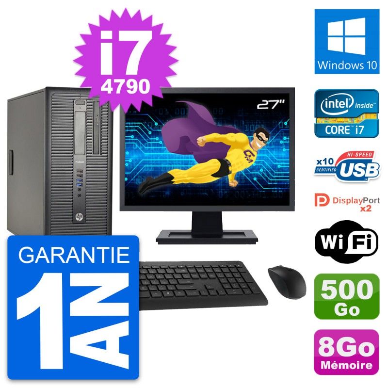 HP ProDesk 600 G1 Desktop PC - 27" Screen, Intel i7-4790, 8GB RAM, 500GB HDD, Windows 10, Wi-Fi