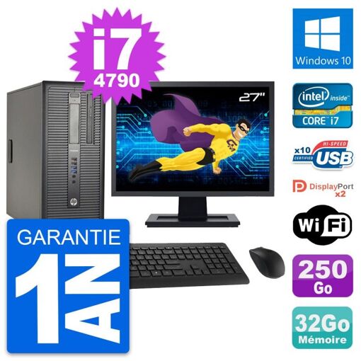 HP ProDesk 600 G1 Desktop PC - 27" Screen, Intel i7-4790, 32GB RAM, 250GB SSD, Windows 10, WiFi