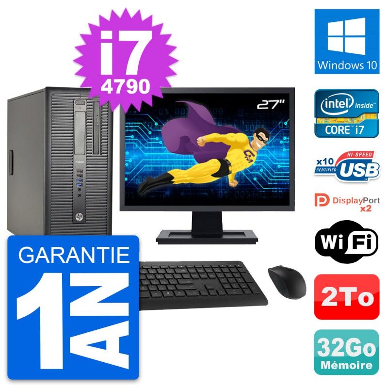 HP ProDesk 600 G1 Desktop PC - 27" Screen, i7-4790, 32GB RAM, 2TB HDD, Windows 10