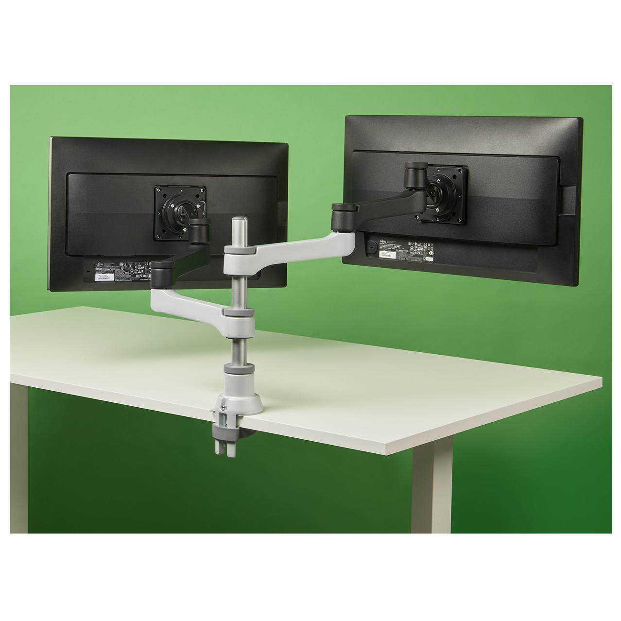 R-Go Tools Zephyr Dual Monitor Arm, Adjustable Stand with Circular Design, 8kg Weight Capacity, Black