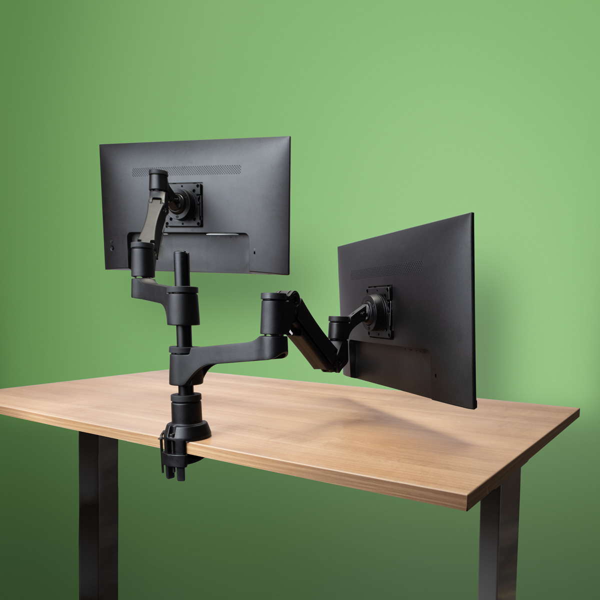 R-Go Tools Caparo Double Screen Arm, for 2 Screens, Gas Spring Adjustable, 3-9kg Load Capacity, 100% Circular, Black