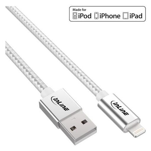 INTOS ELECTRONIC Lightning to USB Cable - 2m, Silver/Aluminum