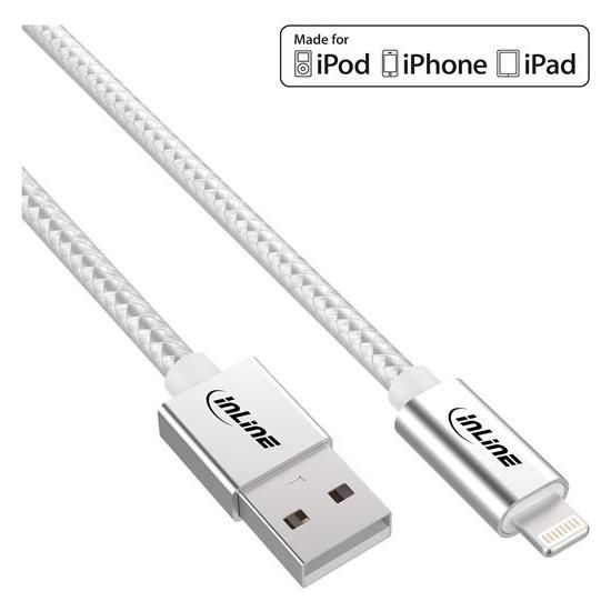 INTOS ELECTRONIC Lightning to USB Cable - 2m, Silver/Aluminum
