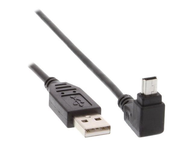INTOS ELECTRONIC InLine 2m USB Cable - Mini USB Type B to USB Type M with 90° Connector - Black