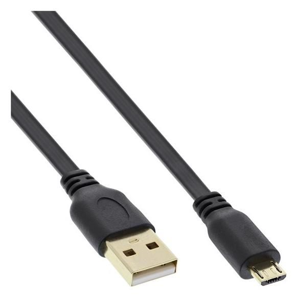 INTOS ELECTRONIC InLine USB Cable - Micro-USB B (M) to USB M - USB 2.0 - 30cm - Flat - Black