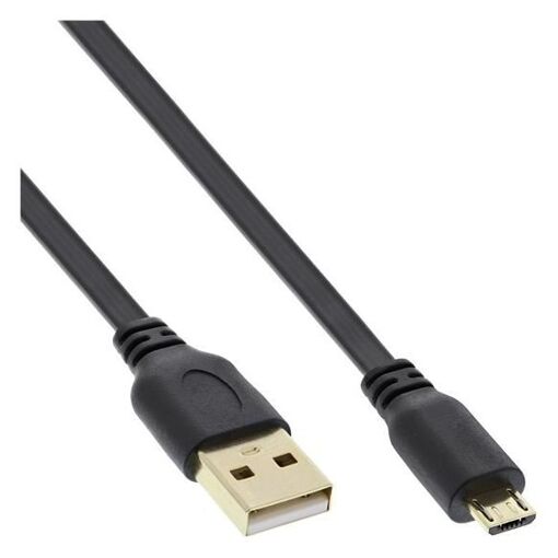 Câble USB InLine - Micro-USB B (M) vers USB M - USB 2.0 - 30 cm - Plat - Noir