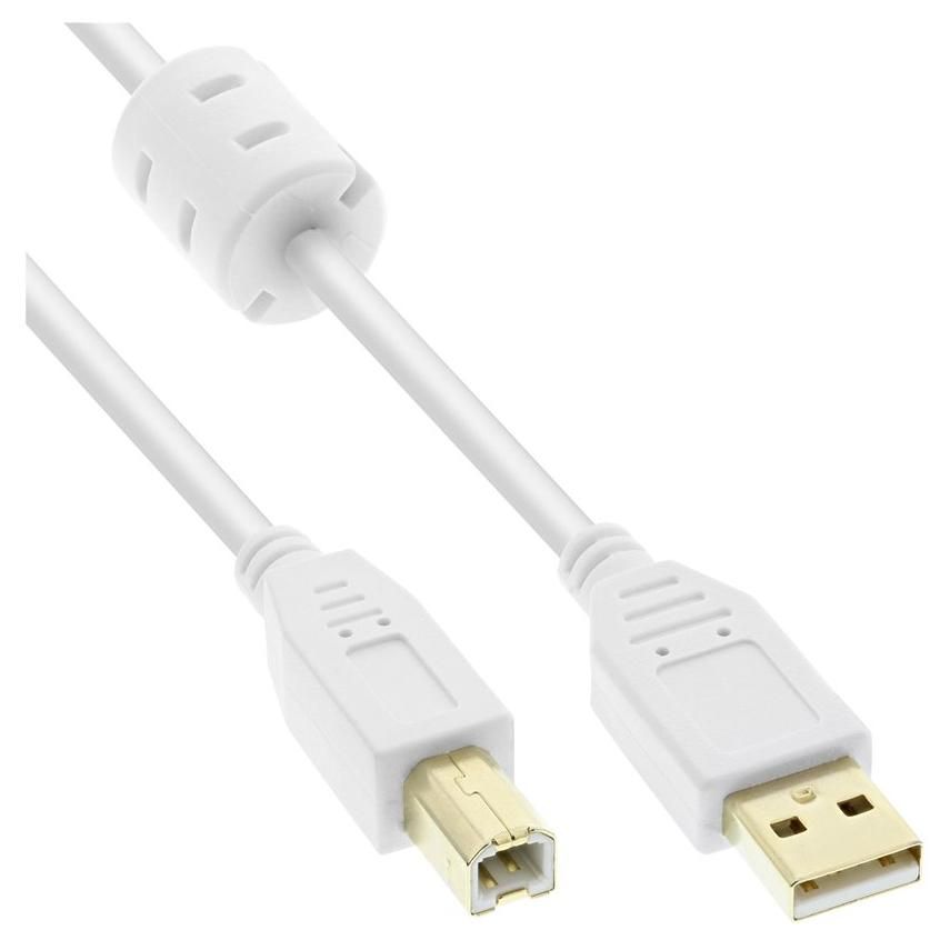 INTOS ELECTRONIC USB 2.0 Cable - 10m, Type B (M) to Type B (M), White