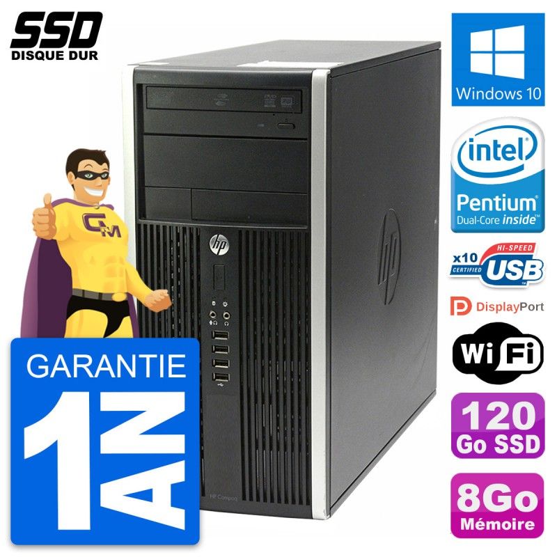 HP Compaq Pro 6200 CMT Mini PC - Intel G630, 8GB RAM, 120GB SSD, Windows 10, Wifi
