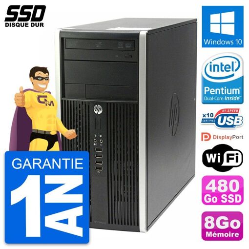 HP Compaq Pro 6200 CMT Mini PC - Intel G630, 8GB RAM, 480GB SSD, Windows 10, Wifi