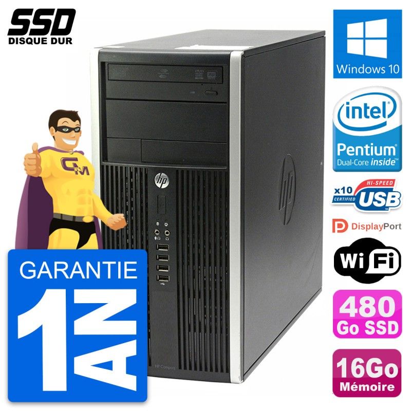 HP Compaq Pro 6200 CMT Mini PC - Intel G630, 16GB RAM, 480GB SSD, Windows 10, Wifi