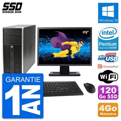 HP Compaq Pro 6200 CMT Desktop PC - 19" Screen, Intel Pentium G630, 4GB RAM, 120GB SSD, Windows 10, WiFi