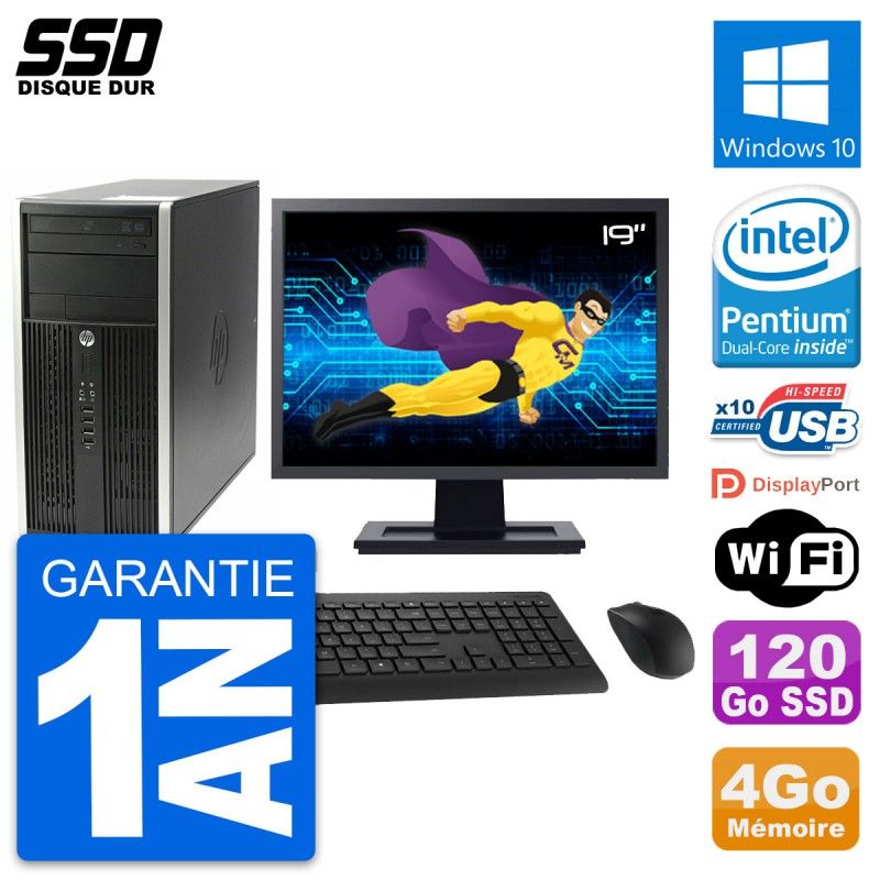 HP Compaq Pro 6200 CMT Desktop PC - 19" Screen, Intel Pentium G630, 4GB RAM, 120GB SSD, Windows 10, WiFi