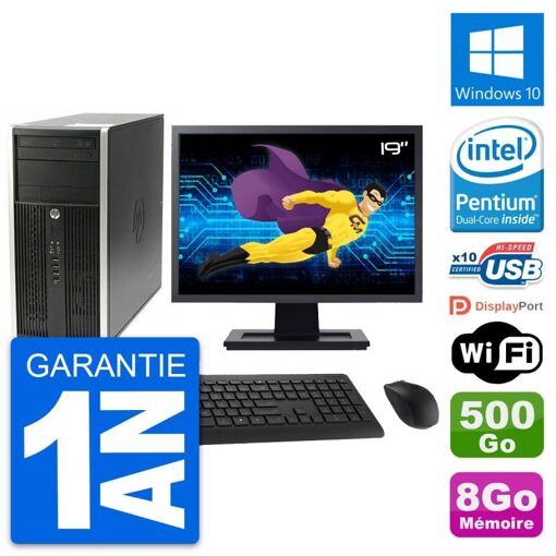 HP Compaq Pro 6200 CMT Desktop PC - 19" Screen, Intel Pentium G630 2.7GHz, 8GB RAM, 500GB HDD, Windows 10, WiFi