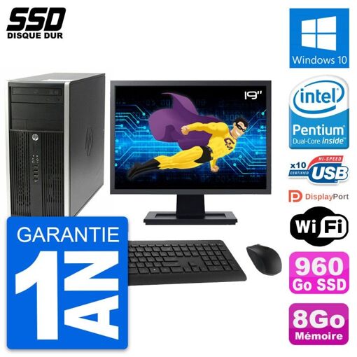 HP Pro 6200 CMT Desktop PC - 19" Screen, Intel G630, 8GB RAM, 960GB SSD, Windows 10, WiFi