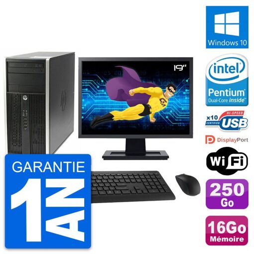 HP Compaq Pro 6200 Micro Tower CMT - 19" Screen, Intel Pentium G630, 16GB RAM, 250GB HDD, Windows 10, WiFi