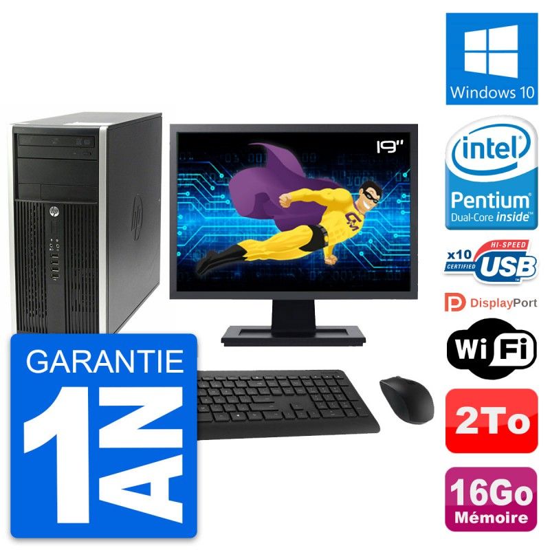 PC de escritorio HP Compaq Pro 6200 CMT - Pantalla de 19', Procesador Intel Pentium G630, 16 GB de RAM, Disco duro de 2 TB, Windows 10, WiFi