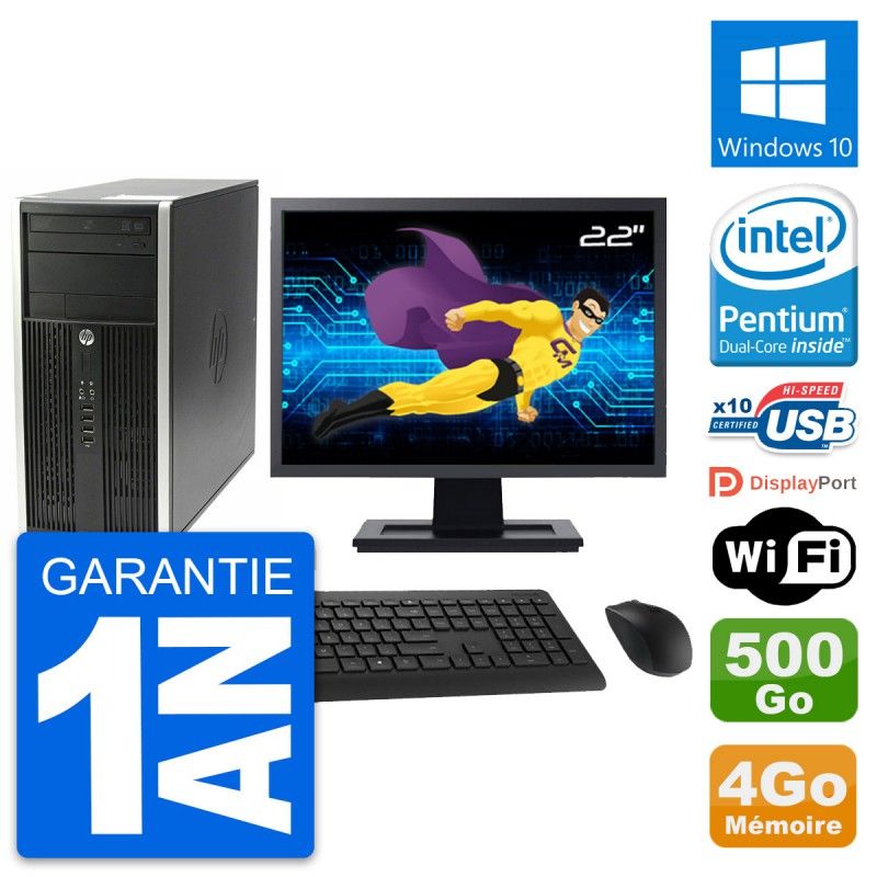 HP Compaq Pro 6200 CMT PC - 22" Screen, Intel Pentium G630, 4GB RAM, 500GB HDD, Windows 10, WiFi