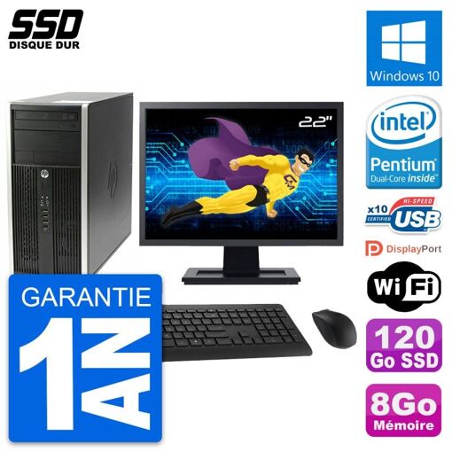 PC de escritorio HP Pro 6200 CMT - Pantalla de 22", Procesador Intel Pentium Dual-Core G630, 8 GB de RAM, Disco duro SSD de 120 GB, Windows 10, WiFi