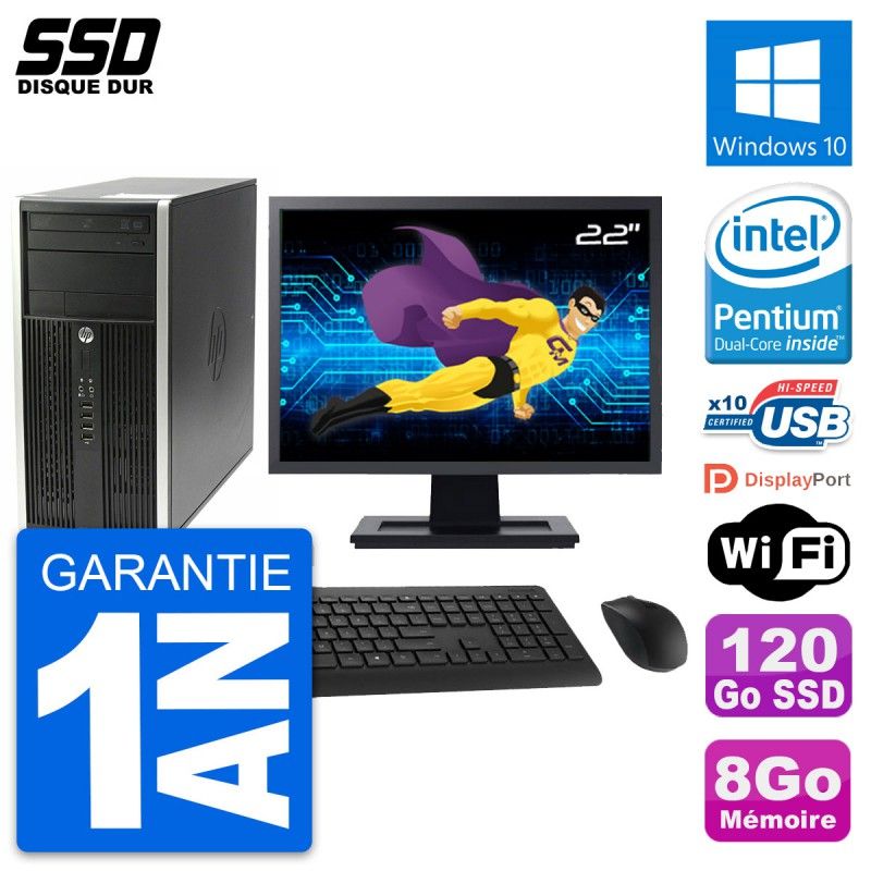HP Pro 6200 CMT Desktop PC - 22" Screen, Intel G630, 8GB RAM, 120GB SSD, Windows 10, WiFi