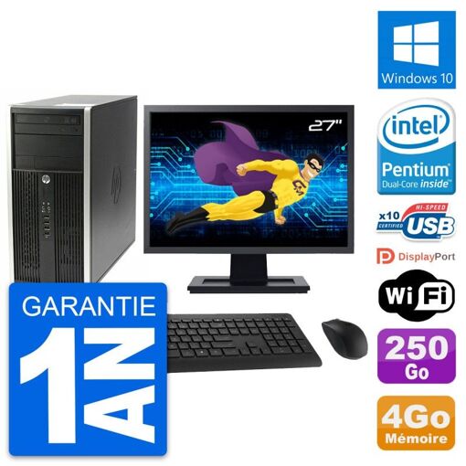 HP Compaq Pro 6200 CMT PC - 27" Display, Intel Pentium G630, 4GB RAM, 250GB HDD, Windows 10, WiFi