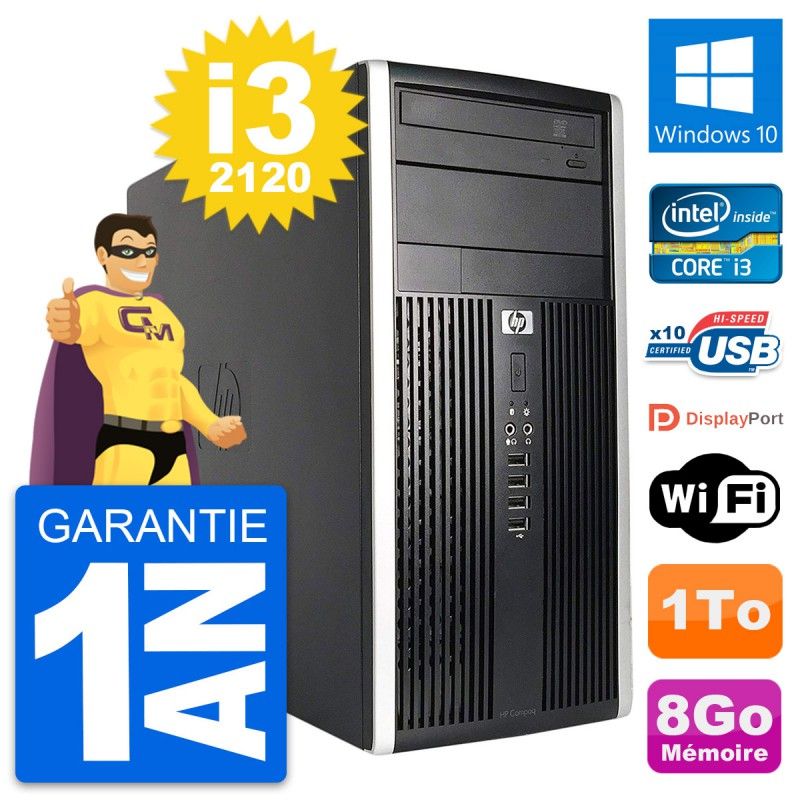 HP Compaq Pro 6200 CMT Intel i3-2120 8GB RAM 1TB HDD Windows 10 WiFi Desktop Computer