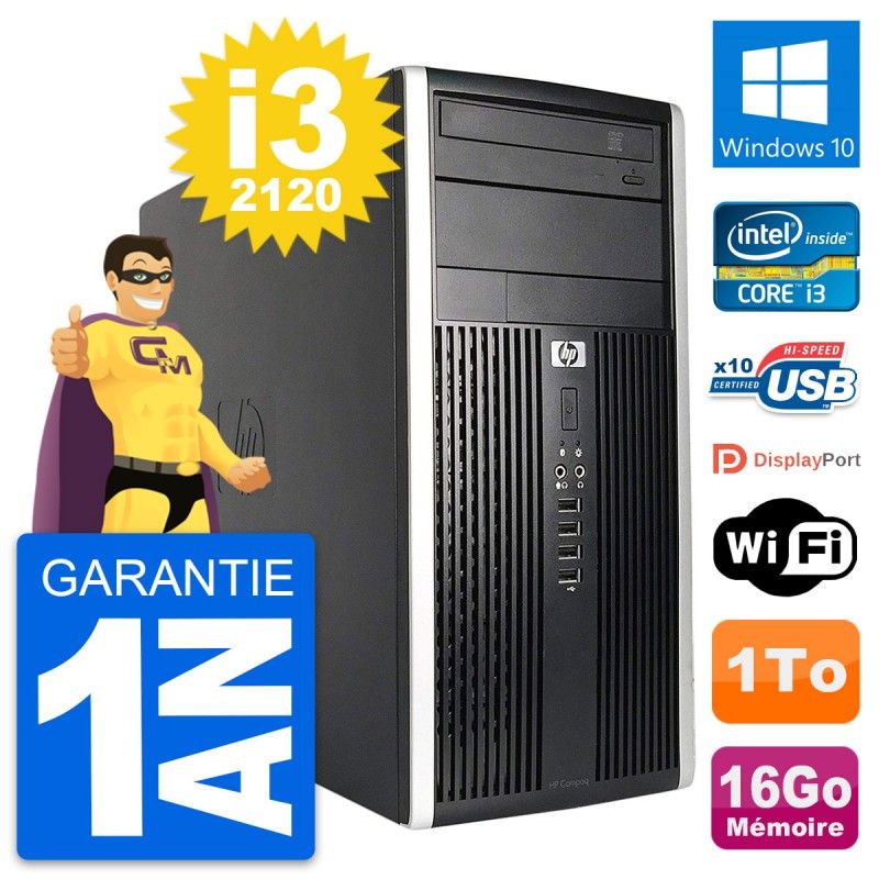 HP Compaq Pro 6200 Micro Tower PC - Intel i3-2120, 16GB RAM, 1TB HDD, Windows 10, WiFi