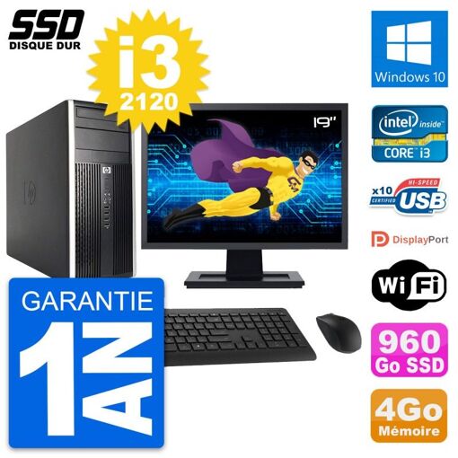 HP Compaq Pro 6200 CMT Desktop PC - 19" Screen, Core i3-2120, 4GB RAM, 960GB SSD, Windows 10, WiFi